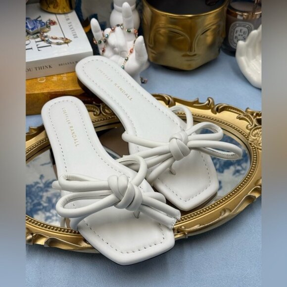🆕 LOEFFLER RANDALL 🧿 NWOB Hadley Leather Bow Flat Sandals, White - Sz 6.5 B - Picture 7 of 12